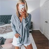 Women's Sweatshirt Pullover Streetwear Casual Black And White Black Pink Solid Color Stripes Casual V Neck Long Sleeve miniinthebox - thumbnail
