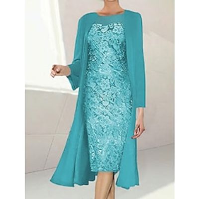 Women's Two Piece Dress Set Party Dress Lace Dress Formal Party Fashion Party Lace Midi Dress Crew Neck Long Sleeve Plain Regular Fit Green Fall Winter S M L XL Lightinthebox