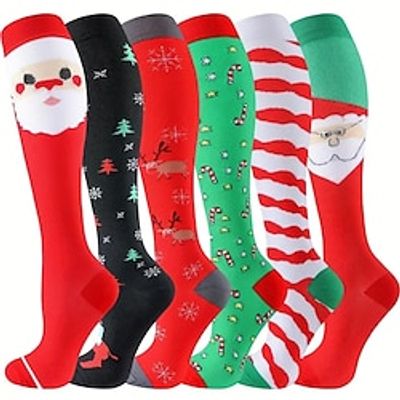 Christmas Compression Socks, Unisex Christmas Themed Pattern Knee High Thermal Stockings, Best Support For Nurse, Medical, Running, Athletic miniinthebox