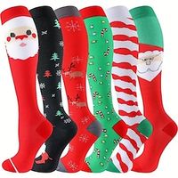 Christmas Compression Socks, Unisex Christmas Themed Pattern Knee High Thermal Stockings, Best Support For Nurse, Medical, Running, Athletic miniinthebox - thumbnail