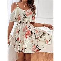 Women's Casual Dress A Line Dress Floral Ruffle Backless Strap Mini Dress Stylish Daily Date Short Sleeve Summer Lightinthebox