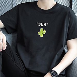 Men's Unisex Tee T shirt Hot Stamping Graphic Prints Cactus Letter Plus Size Print Short Sleeve Casual Tops Cotton Basic Fashion Designer Big and Tall White Black Khaki Lightinthebox