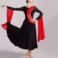 Ballroom Dance Dress Rhinestone Ruffles Splicing Women's Performance Party Long Sleeve Crystal Cotton Mesh Lightinthebox - thumbnail