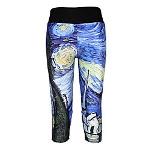 Women's Basic Casual Comfort Daily Gym Leggings Pants Galaxy Calf-Length Patchwork Print Blue miniinthebox