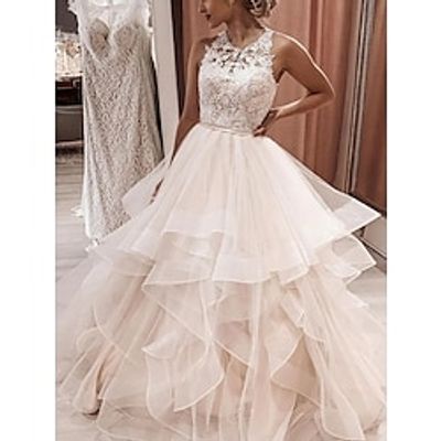 Formal Wedding Dresses Ball Gown Scoop Neck Sleeveless Sweep Brush Train Lace Bridal Gowns With Solid Color 2023 Summer Wedding Party, Women's Clothing Lightinthebox Formal Wedding Dresses Ball Gown Scoop Neck Sleeveless Sweep Brush Train Lace Bridal Gowns With Solid Color 2023 Summer Wedding Party, Women's Clothing Lightinthebox