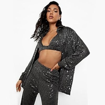 Retro Vintage Disco 1980s Shiny Metallic Pants Outfits Shirt Bra Women's Cosplay Costume Carnival Party Club Lightinthebox
