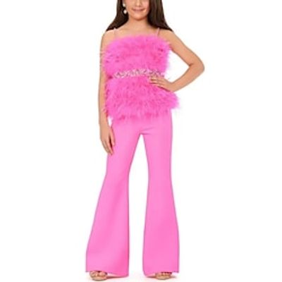 Jumpsuits Ankle Length Flower Girl Dress Pageant  Performance Girls Cute Prom Dress Chiffon with Feathers  Fur Elegant Fit 3-16 Years Lightinthebox