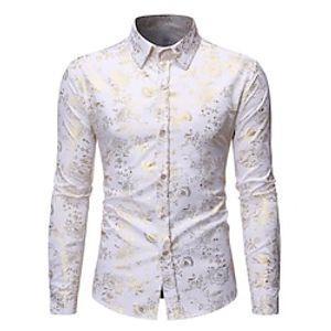 Men's Tuxedo Shirts Floral Turndown Wine Black White Dark Blue Party Outdoor Long Sleeve Button-Down Bronzing Clothing Apparel Business Comfortable Gentleman Lightinthebox