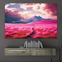 Landscape Wall Art Canvas Pink Grassland and Clouds Prints and Posters Pictures Decorative Fabric Painting For Living Room Pictures No Frame miniinthebox