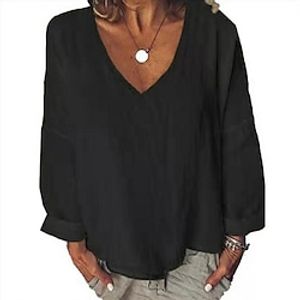Women's Blouse Black White Yellow Plain 3/4 Length Sleeve Daily Sports Streetwear Festival V Neck Regular Cotton L miniinthebox
