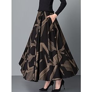 Women's Skirt A Line Maxi Polyester Black Yellow Red Skirts Winter Pleated Pocket Print Fashion Casual Street Daily M L XL miniinthebox