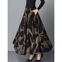 Women's Skirt A Line Maxi Polyester Black Yellow Red Skirts Winter Pleated Pocket Print Fashion Casual Street Daily M L XL miniinthebox - thumbnail