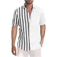 Men's Button Up Shirt Casual Shirt Summer Shirt Beach Shirt Yellow Pink Red Blue Green Short Sleeve Color Block Stripes Lapel Hawaiian Holiday Patchwork Clothing Apparel Fashion Casual Comfortable Lightinthebox - thumbnail
