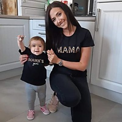 Mommy and Me Tops Leopard Letter Print Gray Black Red Short Sleeve Basic Matching Outfits Lightinthebox