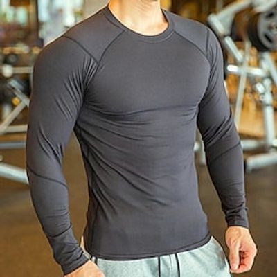 Men's T shirt Tee Gym Shirt Compression Shirt Training Shirt Men Tops Crew Neck Long Sleeve Sports  Outdoor Vacation Going out Casual Daily High Stretch Soft Quick Dry Plain Black White Activewear Lightinthebox
