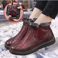 Women's Boots Snow Boots Soft Shoes Comfort Shoes Daily Booties Ankle Boots Embroidery Zipper Flat Heel Round Toe Plush Comfort Minimalism PU Elastic Band Solid Color Black Red miniinthebox - thumbnail