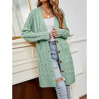 Women's Cardigan Sweater Jacket V Neck Cable Knit Acrylic Button Pocket Knitted Fall Winter Long Outdoor Daily Going out Fashion Streetwear Casual Long Sleeve Solid Color Black Yellow Light Green S M Lightinthebox - thumbnail