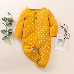 Baby Girls' Basic Polka Dot Print Long Sleeve Romper Yellow Lightinthebox
