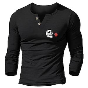 Men's T shirt Tee Graphic Skull V Neck Black Print Street Sports Long Sleeve Print Clothing Apparel Fashion Designer Casual Comfortable Lightinthebox