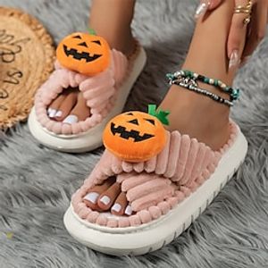Women's Slippers Fuzzy Slippers Fluffy Slippers Plus Size House Slippers Home Halloween Daily Winter Flat Heel Comfort Minimalism Faux Fur Loafer Solid Color Black White Pink miniinthebox