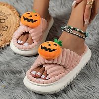 Women's Slippers Fuzzy Slippers Fluffy Slippers Plus Size House Slippers Home Halloween Daily Winter Flat Heel Comfort Minimalism Faux Fur Loafer Solid Color Black White Pink miniinthebox - thumbnail