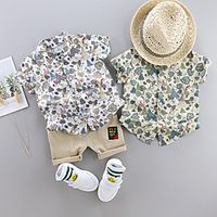 Toddler Boys' Shirt  Shorts Clothing Set 2 Piece Short Sleeve White Green White Floral Print Patchwork Print Casual Holiday Basic Boho Regular Above Knee 1-4 Years miniinthebox - thumbnail