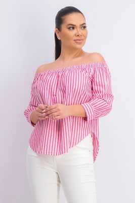 Womens Off The Shoulder Sleeve Top Pink/White Womens Off The Shoulder Sleeve Top Pink/White