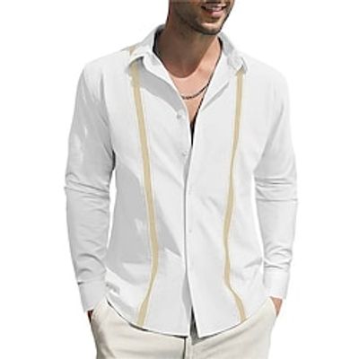 Men's Shirt Striped Graphic Prints Turndown Black White Navy Blue Sky Blue Khaki Outdoor Street Long Sleeve Button-Down Print Clothing Apparel Fashion Streetwear Designer Soft miniinthebox