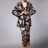 Women's Pajamas Sets Pjs 2 Pieces Graphic Prints Comfort Home Satin Winter Fall Blue Pink  Silk Lightinthebox - thumbnail