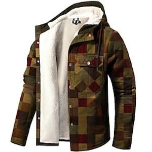 Men's Winter Jacket Winter Coat Sherpa jacket Warm Breathable Comfortable Sports  Outdoor Daily Wear Going out Single Breasted Hoodie Fashion Streetwear Sport Jacket Outerwear Plaid Pocket Fleece miniinthebox