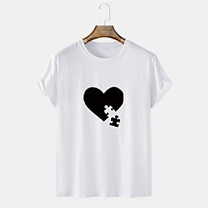 Men's Unisex Tee T shirt Shirt Hot Stamping Heart Graphic Prints Plus Size Short Sleeve Casual Tops Cotton Basic Designer Big and Tall Gray White Black Lightinthebox