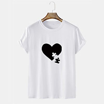 Men's Unisex Tee T shirt Shirt Hot Stamping Heart Graphic Prints Plus Size Short Sleeve Casual Tops Cotton Basic Designer Big and Tall Gray White Black Lightinthebox