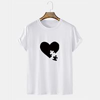 Men's Unisex Tee T shirt Shirt Hot Stamping Heart Graphic Prints Plus Size Short Sleeve Casual Tops Cotton Basic Designer Big and Tall Gray White Black Lightinthebox - thumbnail