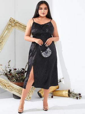 YOINS Plus Size Spaghetti Leopard Slit Design Sleeveless Midi Dress