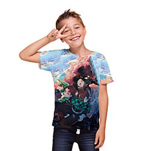 Kids Boys' T shirt Tee Blouse Short Sleeve Anime Cartoon 3D Print Print Blue Children Tops Summer Spring  Summer Streetwear Casual  Daily Children's Day Tailored Fit Loose Lightinthebox