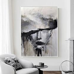Handpainted Black White Art Girl Woman Modern Abstract Oil Painting On Canvas For Living Room Decor Wall Paintings (No Frame) Lightinthebox