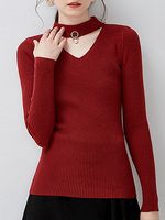 Collar Elegant Plain Long Sleeve Knit Pullover - thumbnail