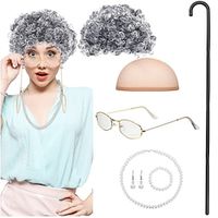 Old Lady Cosplay Set Granny Wig walking cane Glasses Chain Cords Faux Pearl Bead Necklace for Halloween Costume Cosplay Lightinthebox - thumbnail