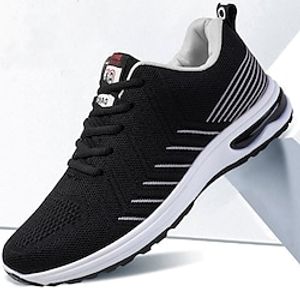 Men's Sneakers Flyknit Shoes Sporty Casual Outdoor Daily Tissage Volant Breathable Black and White Black / Red Striped Summer Spring miniinthebox