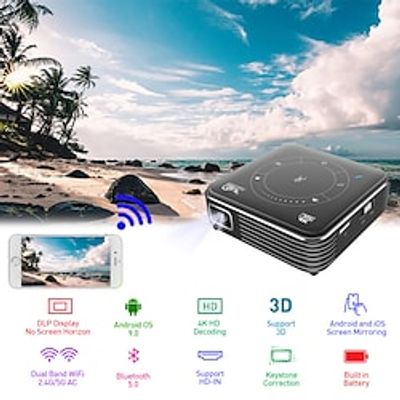 LCD Mini Projector Built-in speaker Handheld Pocket 3D HD Portable Micro WIFI Bluetooth DLP Projector WIFI Projector KeystoneCorrection FWVGA (854x480) Android 9.0 Compatible with iOS Android HDMI USB miniinthebox