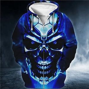 Men's Full Zip Hoodie Jacket Blue Purple Orange Green Hooded Skull Graphic Prints Zipper Print Sports  Outdoor Daily Sports 3D Print Streetwear Designer Casual Spring   Fall Clothing Apparel Hoodies Lightinthebox