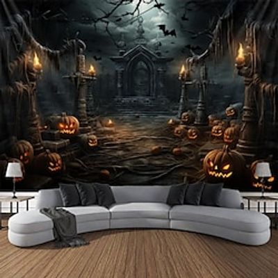 Halloween Pumpkin Graveyard Hanging Tapestry Wall Art Large Tapestry Mural Decor Photograph Backdrop Blanket Curtain Home Bedroom Living Room Decoration Halloween Decorations miniinthebox
