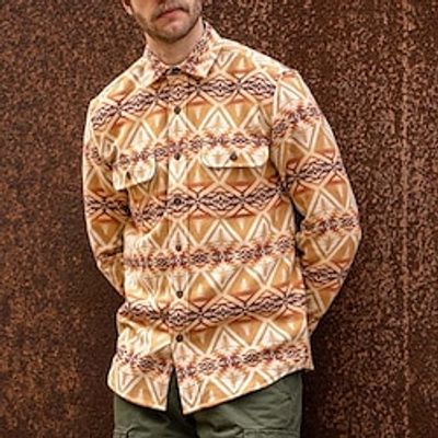 Tribal Bandana Print Vintage Tribal Men's Shirt Shirt Jacket Shacket Outdoor Street Casual Daily Fall  Winter Turndown Long Sleeve Brown S M L Shirt Lightinthebox