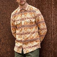 Tribal Bandana Print Vintage Tribal Men's Shirt Shirt Jacket Shacket Outdoor Street Casual Daily Fall  Winter Turndown Long Sleeve Brown S M L Shirt Lightinthebox - thumbnail