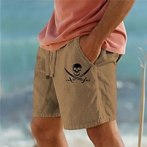 Men's Shorts Summer Shorts Beach Shorts Print Drawstring Elastic Waist Skull Comfort Breathable Short Outdoor Holiday Going out Cotton Blend Hawaiian Casual White Army Green miniinthebox