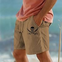 Men's Shorts Summer Shorts Beach Shorts Print Drawstring Elastic Waist Skull Comfort Breathable Short Outdoor Holiday Going out Cotton Blend Hawaiian Casual White Army Green miniinthebox