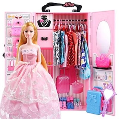 Children's Barbie Pink Dressing Wardrobe Wedding Doll Family Toy Birthday Gift Set Lightinthebox