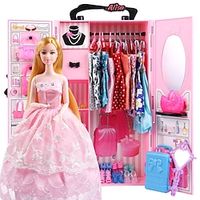 Children's Barbie Pink Dressing Wardrobe Wedding Doll Family Toy Birthday Gift Set Lightinthebox - thumbnail