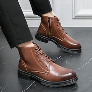 Men's Boots Brogue Dress Shoes Vintage Business Outdoor Daily PU Warm Slip Resistant Booties / Ankle Boots Zipper Lace-up Black Brown Fall Winter miniinthebox