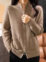 Women's Casual Pocket Zipper Knitted Cardigan Loose Sweater